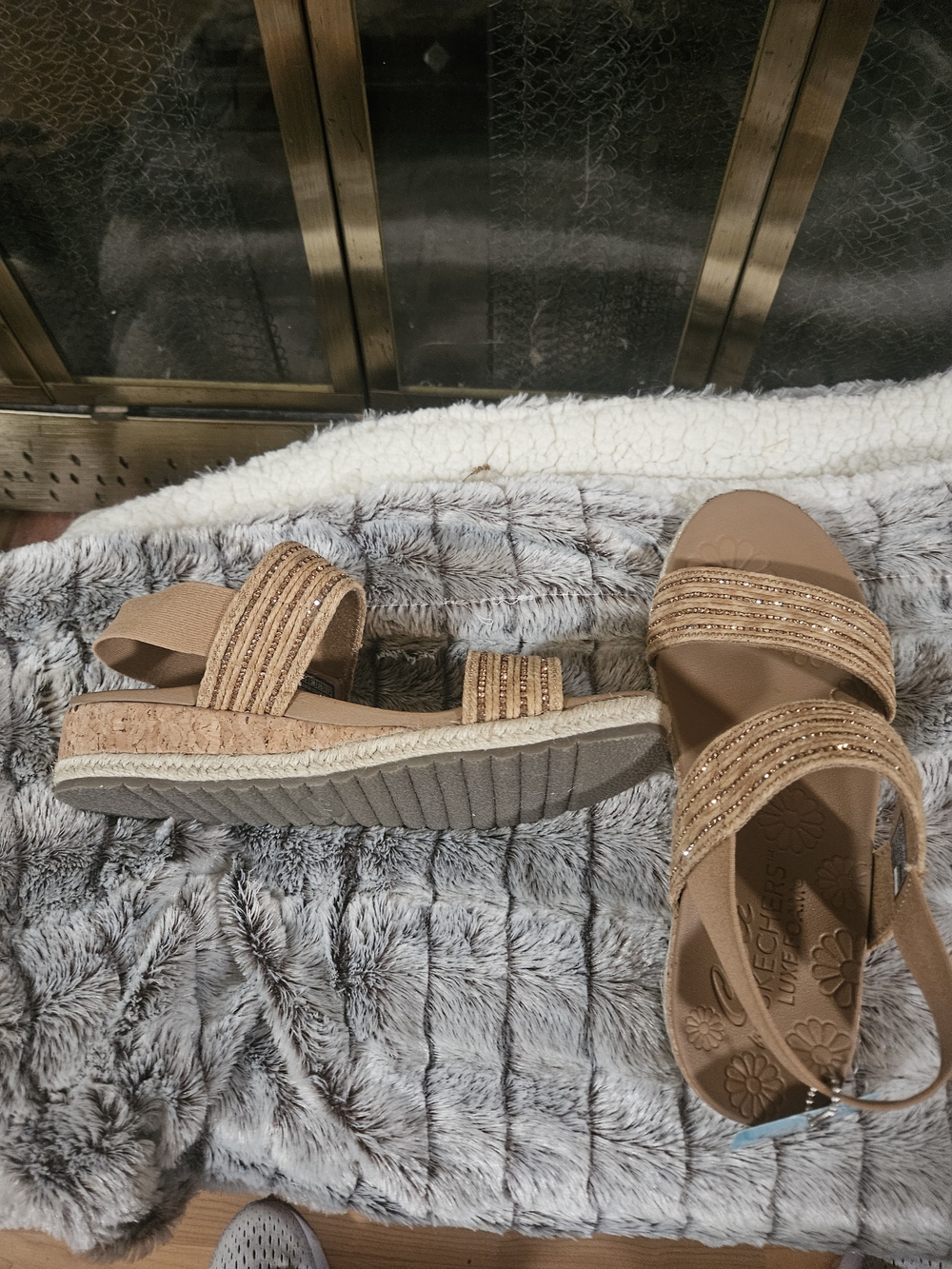 Skechers Women's Tan Embellished Double-Strap Slide Sandals - Picture 3 of 3